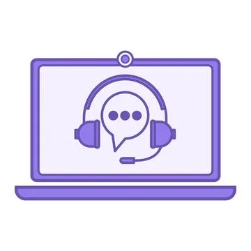 Colored Online Help Icon. Vector Illustration. Laptop, Speech Bubble, and H.. Ilustración de archivo