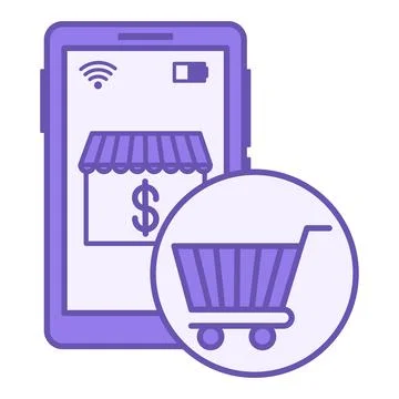 Colored Online Shop Icon. Vector Illustration. Mobile Phone, Store, and Sho.. Stock Illustration