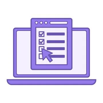 Colored Online Survey Icon. Vector Illustration. Laptop and Questionnaire. .. Stockillustratie