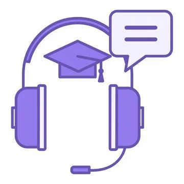 Colored Online Teaching Icon. Vector Icon. Headphones with Microphone and G.. Stock Illustration