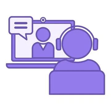 Colored Online Teaching Icon. Vector Illustration. Person with Headphones S.. Stock Illustration