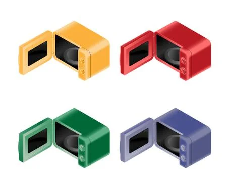 Colored opened microwaves set Stock Illustration