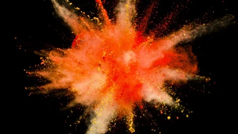Colored orange powder explosion, abstract close up dust Stock Footage 122817412