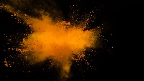 Colored orange powder explosion, abstract close up dust Stock Footage 122826143