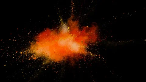 Colored orange powder explosion, abstract close up dust Stock Footage 122831192