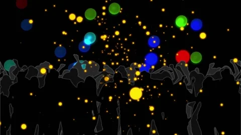 Colored orbs floating above dancers sending sparks up, dancers raising arms Stock-Footage 320127717