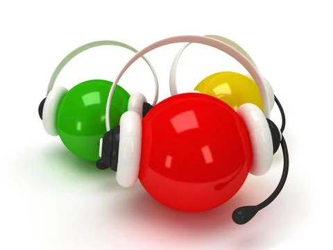 Colored orbs with headset isolated over white Stock Illustration