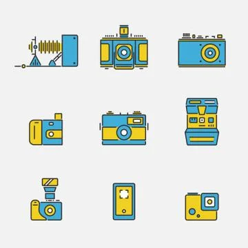 Colored outline camera icons Stock Illustration