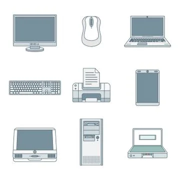 Colored outline computer gadgets icons. 스톡 일러스트