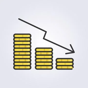 Colored outline declining coin bar chart with stack coin icon logo vector i.. Stock Illustration