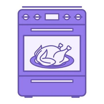 Colored Oven Icon. Vector Illustration. Kitchen Stove with Oven and Fried C.. Stock Illustration