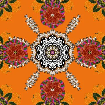 Colored over white, red, orange. Vintage vector pattern. Decorative ornate round Illustrazione stock