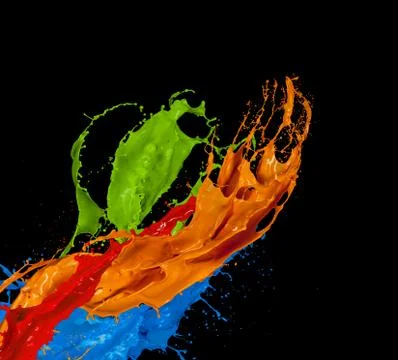 Colored paint splash on black background Stock Illustration
