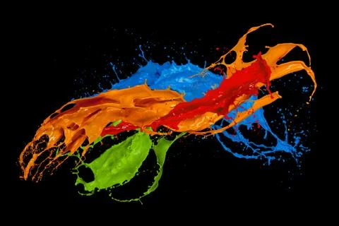 Colored paint splash on black background Stock Illustration