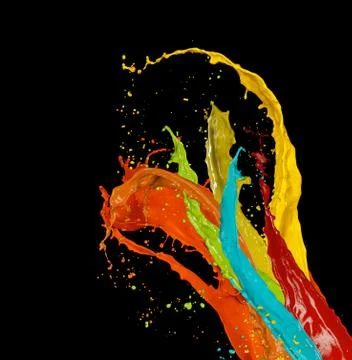 Colored paint splashes on black background Stock Illustration