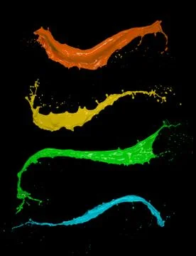 Colored paint splashes on black background Stock Illustration
