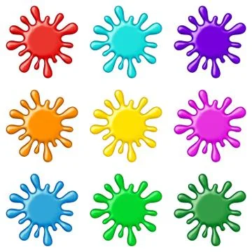 Colored paint splashes collection, isolated on white background Stock Illustration