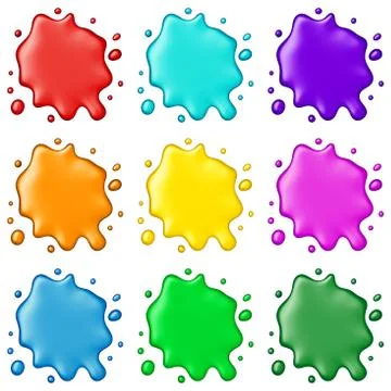 Colored paint splashes collection, isolated on white background Stock Illustration