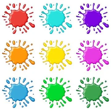 Colored paint splashes collection, isolated on white background Stock Illustration