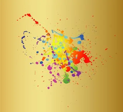Colored paint splashes isolated on gold background Stock Illustration