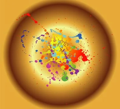 Colored paint splashes isolated on golden background Stock Illustration