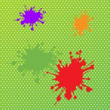 Colored paint splashes isolated on green background Stock Illustration