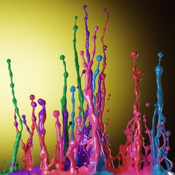 Colored paint splashes on olive background Stock Illustration