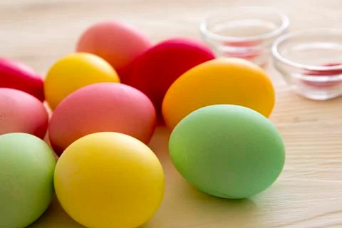 Colored painted eggs. Easter celebrating Stock Photos