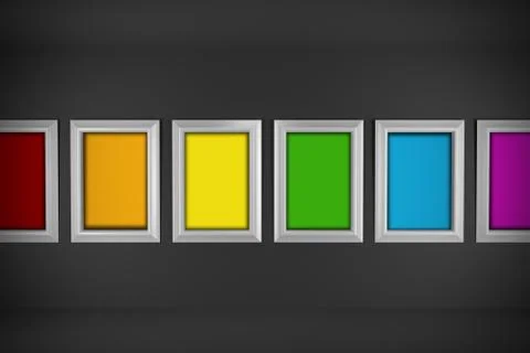 Colored paintings in minimal interior design Stock Illustration