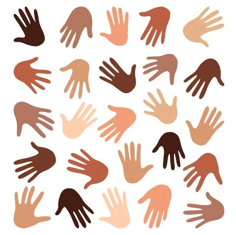Colored palms hands isolated on white background. Palm sample. Vector flat il Stock Illustration