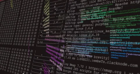 Colored panels floating initiating Nmap scan sliding into traceroute overlay for Stock Footage 311900885