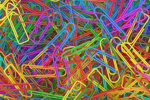Colored Paper Clips background, 3D rendering Stock Illustration