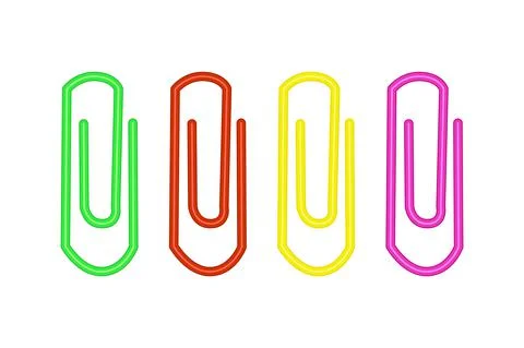 Colored paper clips isolated on white background. Set of document fastener. Stock Illustration