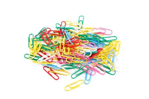 Colored paper clips isolated on white background. Stock Photos