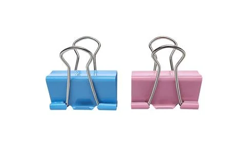 Colored paper clips on a white background with clipping path. Binder clips  Stock Photos