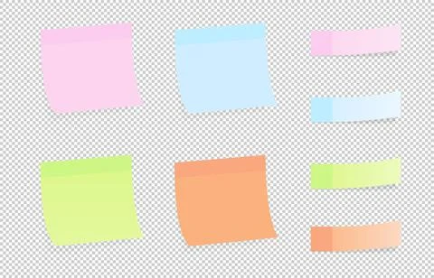 Colored paper stickers set with different designs on a transparent background Stock Illustration