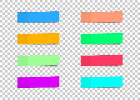 Colored paper stickers set with different designs on a transparent background Stock Illustration