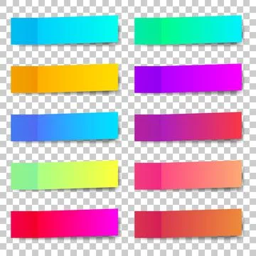 Colored paper stickers set with different designs on a transparent background Stock Illustration