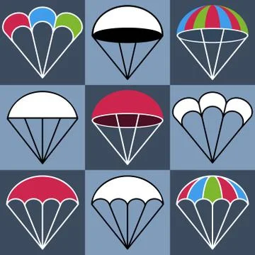 Colored Parachute Icons Set, Vector Illustration Stock Illustration