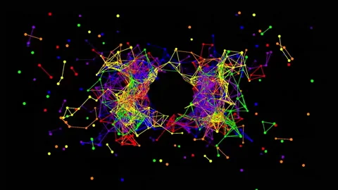 Colored particles and common FHD lines in black 스톡 동영상 321018017