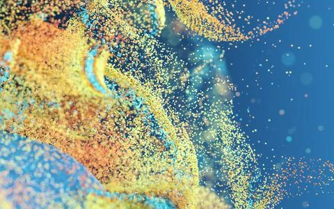 Colored particles with blue background, 3d rendering. Stock Illustration