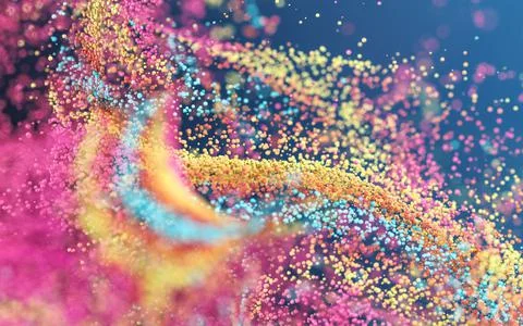 Colored particles with blue background, 3d rendering. Stock Illustration