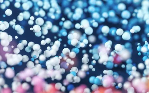 Colored particles with blue background, 3d rendering. Stock Illustration