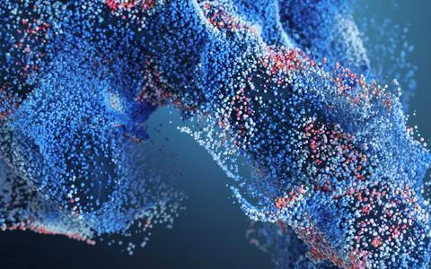 Colored particles with blue background, 3d rendering. Stock Illustration