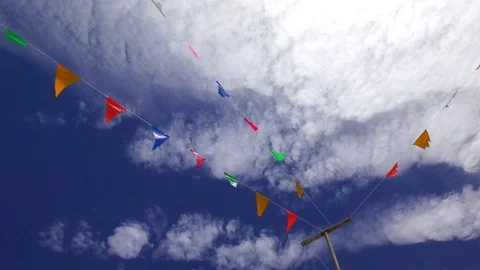 Colored Party flags on the sky background Stock Footage 81341197