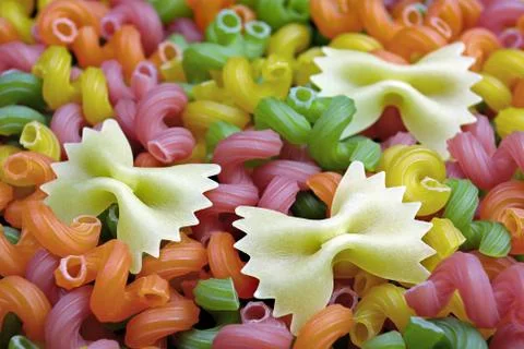 Colored pasta texture background. close up Stock Photos
