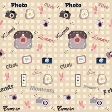 Colored pattern background with camera and phones Vector Stock Illustration