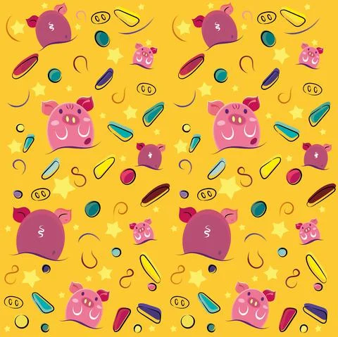 Colored pattern background with cute pigs Vector Stock Illustration