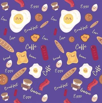 Colored pattern background with sausages bread and eggs Vector Stock Illustration
