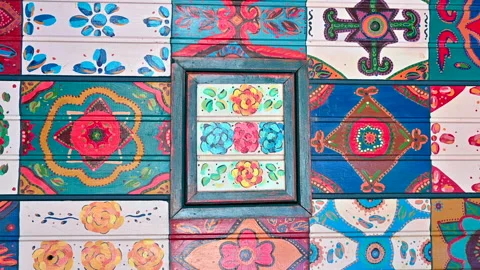 Colored pattern with traditional romanian textures on a house door Stock Footage 245134726